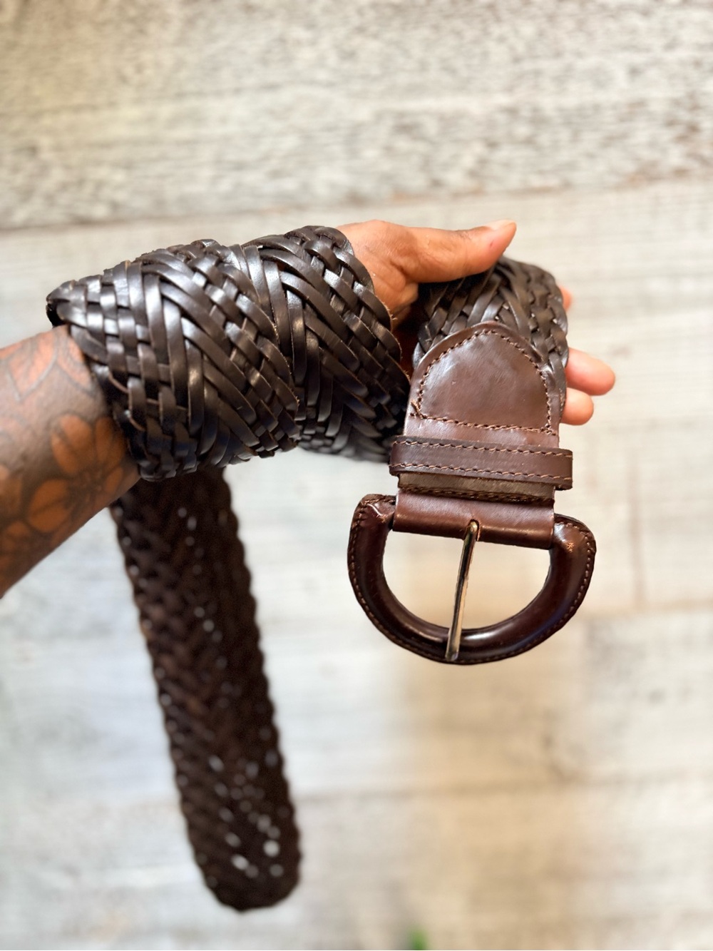 Woven Multi-Strand Braided Genuine Leather Belt - M/L, Brown